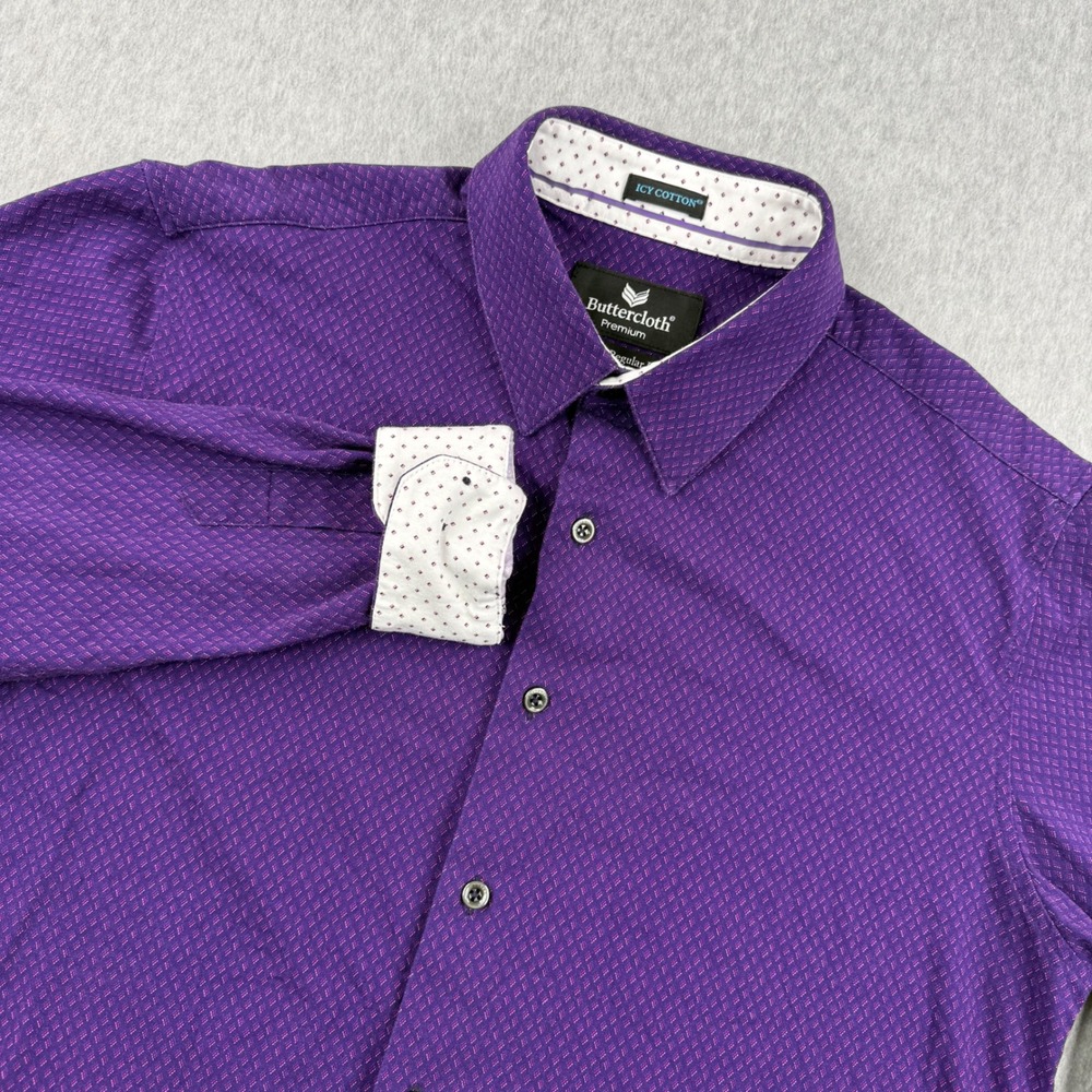Buttercloth Shirt Mens Large Purple Icy Cotton Flip Cuff Regular Fit Long Sleeve